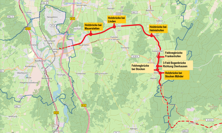 Radweg Kaufbeuren-Sachsenried, Erneuerung der Überbauten von 4 Holzbrücken