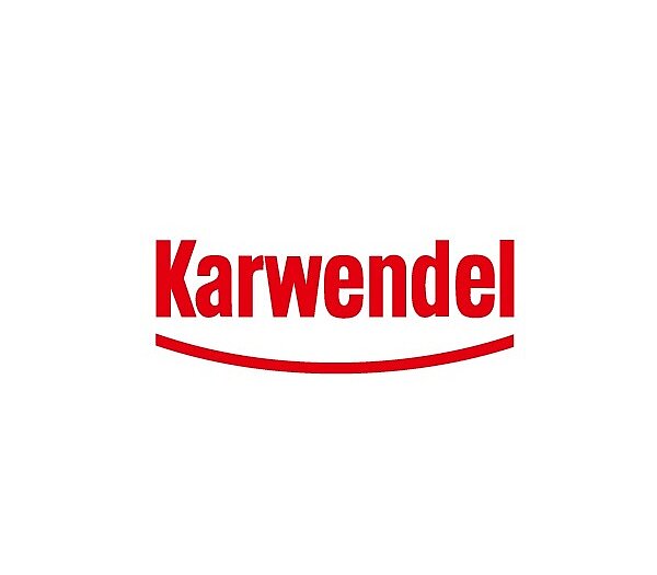 Logo von Karwendel in roten Buchstaben auf weißem Hintergrund, mit einem geschwungenen roten Strich darunter.