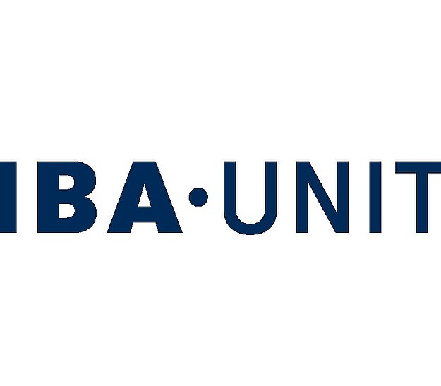 Logo von IBA UNIT, bestehend aus den Buchstaben "IBA" und "UNIT", verbunden durch einen Punkt. Der Text ist in blauer Farbe.