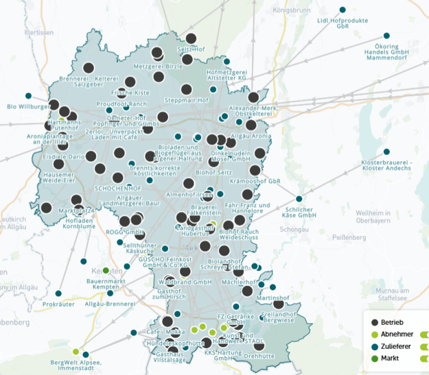 Karte der Standorte für die Teilnehmer der Regiothek im Allgäu