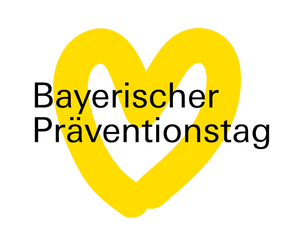Logo des Bayerischen Präventionstags mit einem gelben Herzsymbol und dem Text "Bayerischer Präventionstag" in schwarzer Schrift.